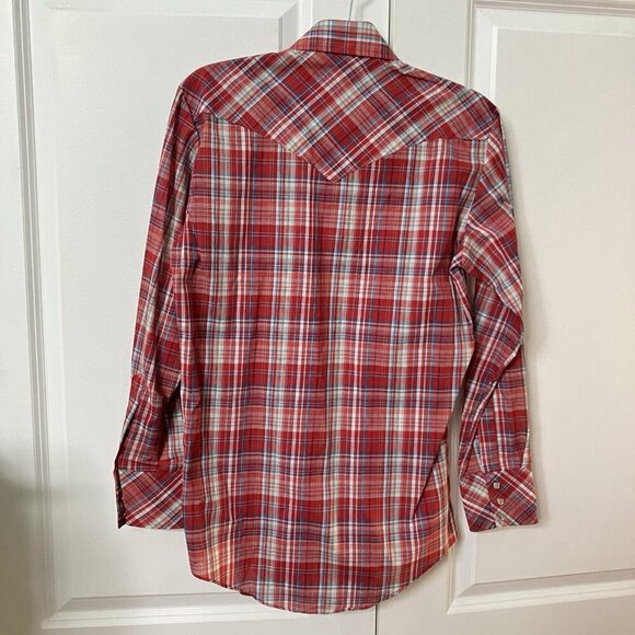 Vintage Bar B Pearl Snap Shirt Small Red Plaid Western Cowboy Permanent Press - Picture 4 of 6